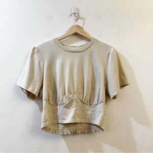 GRLFRND Women's Crew Neck Short Sleeve Bustier Crop‎ Top Size Large Beige
